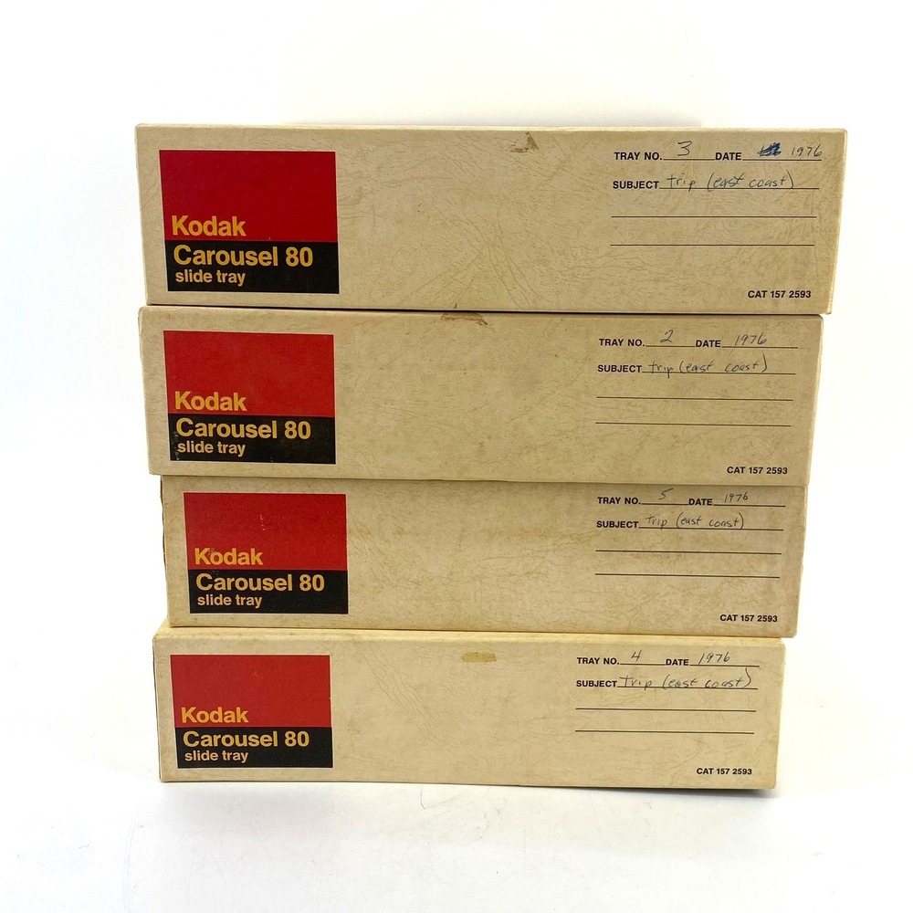 Lot of 4 Kodak Carousel 80 Slide Trays w/Original Boxes & Blank Labels